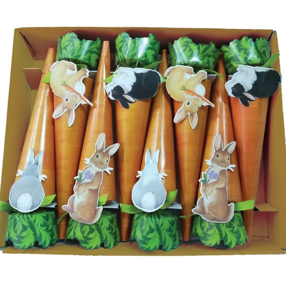 Caspari Easter|Celebration Crackers|Bunnies and Carrots 10" Luxury Cone Crackers - 8 per box