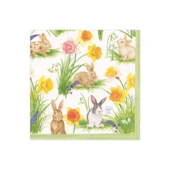 Caspari Easter|Paper Cocktail Napkins|Bunnies and Daffodils Paper Cocktail Napkins - 20 Per Package