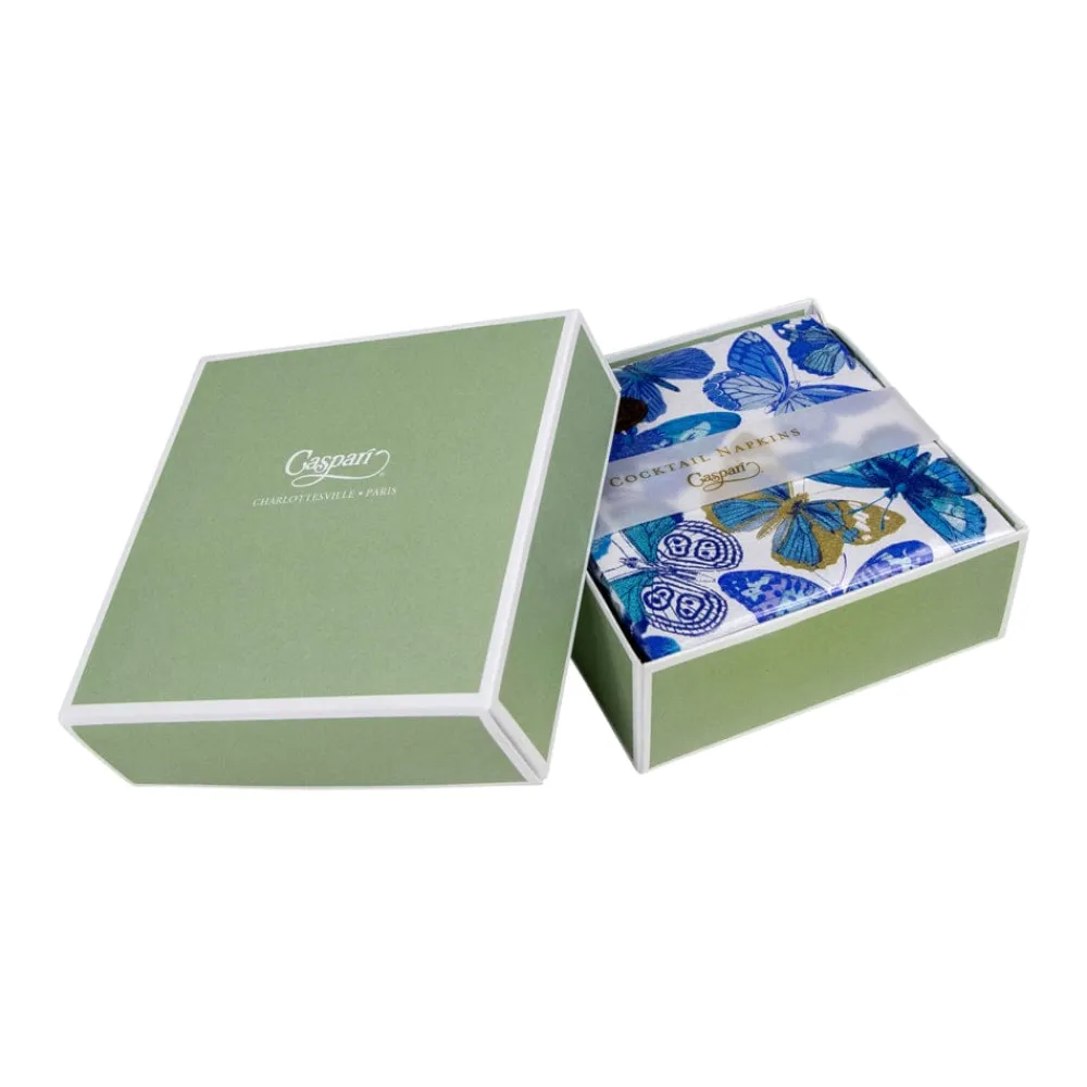 Caspari Boxed Cocktail Napkins|Butterflies Boxed Cocktail Napkins in Blue - 40 Per Box