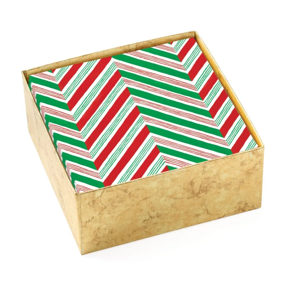 Caspari Christmas Napkins|Boxed Cocktail Napkins|Candy Cane Stripes Paper Cocktail Napkins - 40 Per Box