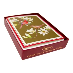 Caspari Christmas And Holiday Cards|Boxed Holiday Cards|Cardinals And Magnolia Classic Boxed Christmas Cards - includes 15 cards & envelopes