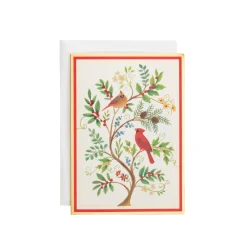 Caspari Christmas And Holiday Cards|Boxed Holiday Cards|Cardinals And Twining Branch Small Boxed Christmas Cards - includes 15 cards & envelopes