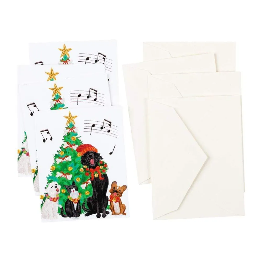 Caspari Gift Tags & Enclosure Cards|Caroling Pets Gift Enclosure Cards - 4 Mini Cards & 4 Envelopes