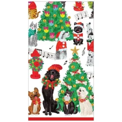 Caspari Christmas Napkins|Paper Guest Towels|Caroling Pets Paper Guest Towel Napkins - 15 Per Package