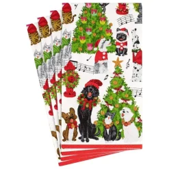 Caspari Christmas Napkins|Paper Guest Towels|Caroling Pets Paper Guest Towel Napkins - 15 Per Package