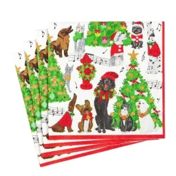 Caspari Christmas Napkins|Paper Luncheon Napkins|Caroling Pets Paper Luncheon Napkins - 20 Per Package
