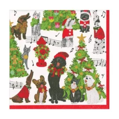 Caspari Christmas Napkins|Paper Luncheon Napkins|Caroling Pets Paper Luncheon Napkins - 20 Per Package