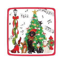 Caspari Christmas Plates|Paper Salad And Dessert Plates|Caroling Pets Square Paper Salad & Dessert Plates - 8 Per Package