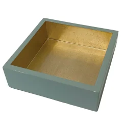 Caspari Lacquer Trays And Accessories|Napkin Holders & Rings|Celadon With Gold Lacquer Cocktail Napkin Holder