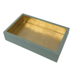 Caspari Lacquer Trays And Accessories|Napkin Holders & Rings|Celadon With Gold Lacquer Guest Towel Napkin Holders