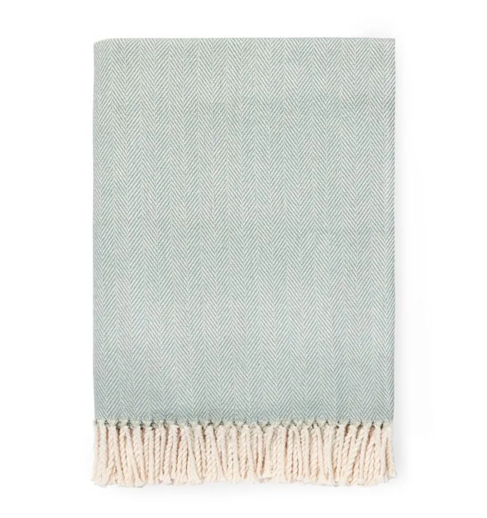 Sferra Throws & Tote Bags|Celine Herringbone Throw in Slate Blue