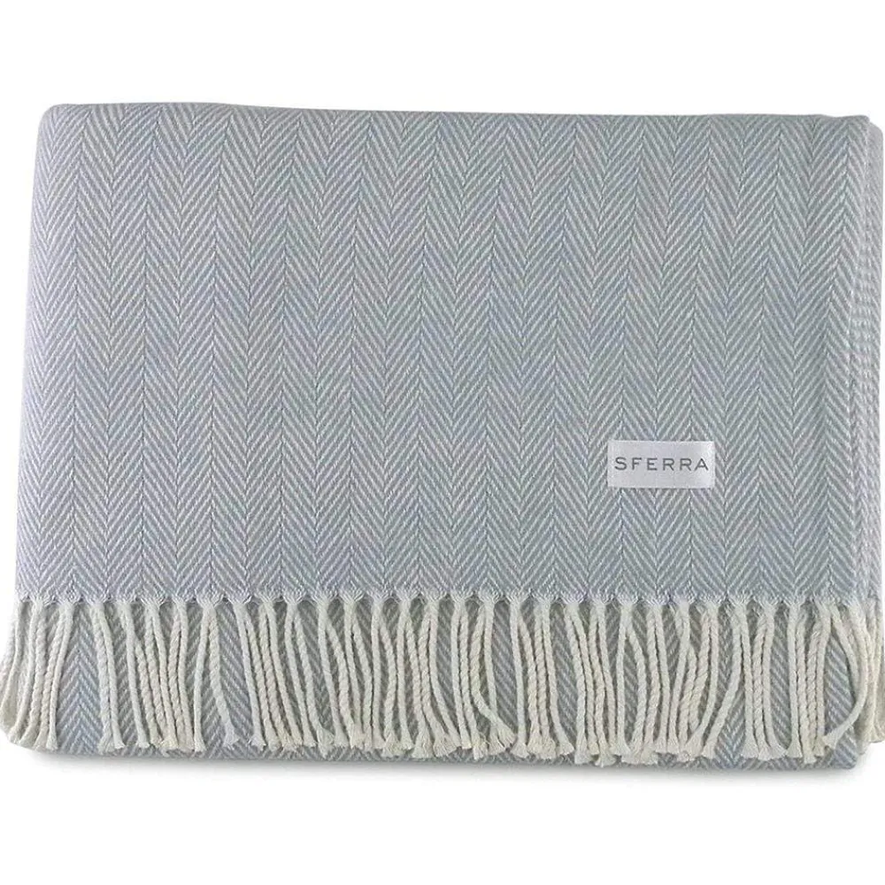 Sferra Throws & Tote Bags|Celine Herringbone Throw in Slate Blue