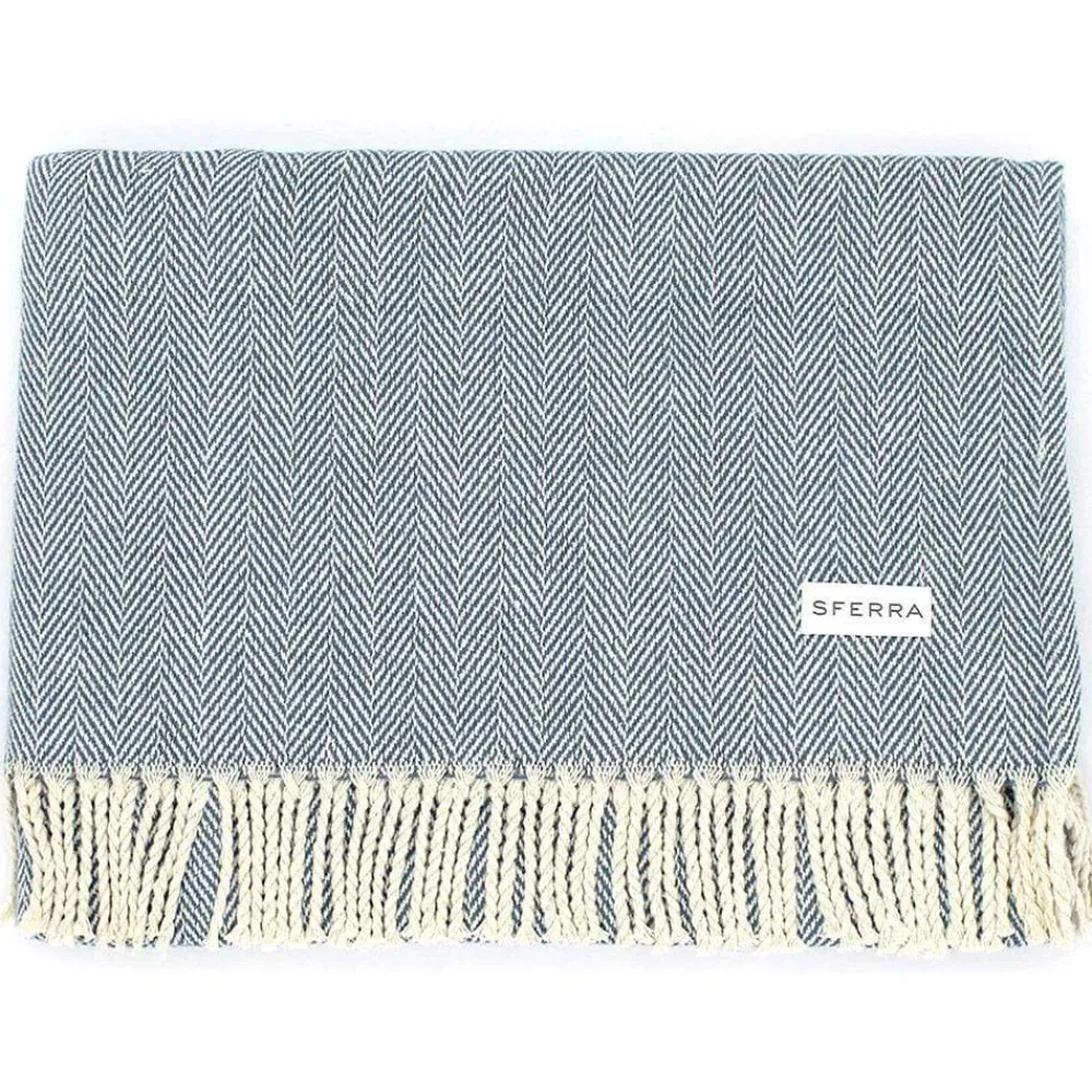 Sferra Throws & Tote Bags|Celine Herringbone Throw in Cadet