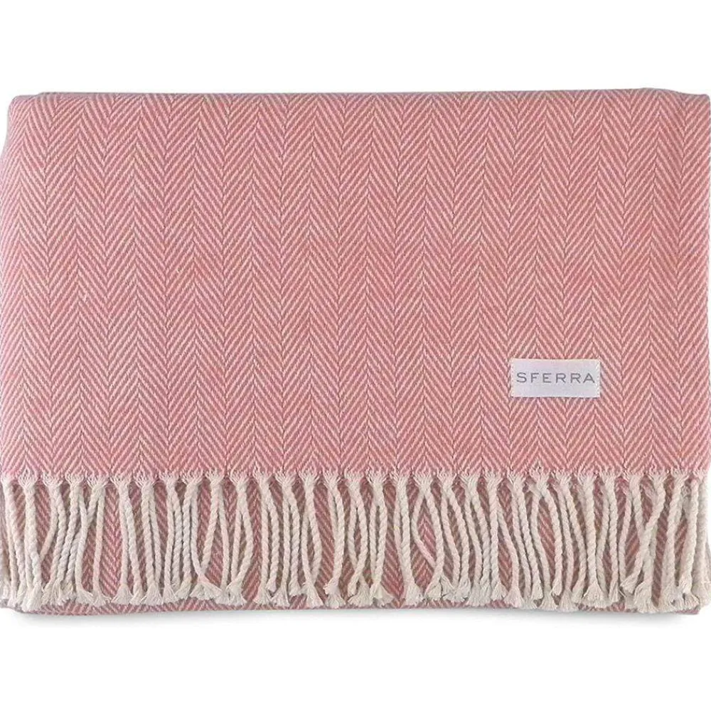 Sferra Throws & Tote Bags|Celine Herringbone Throw in Salmon