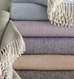 Sferra Throws & Tote Bags|Celine Herringbone Throw in Aqua