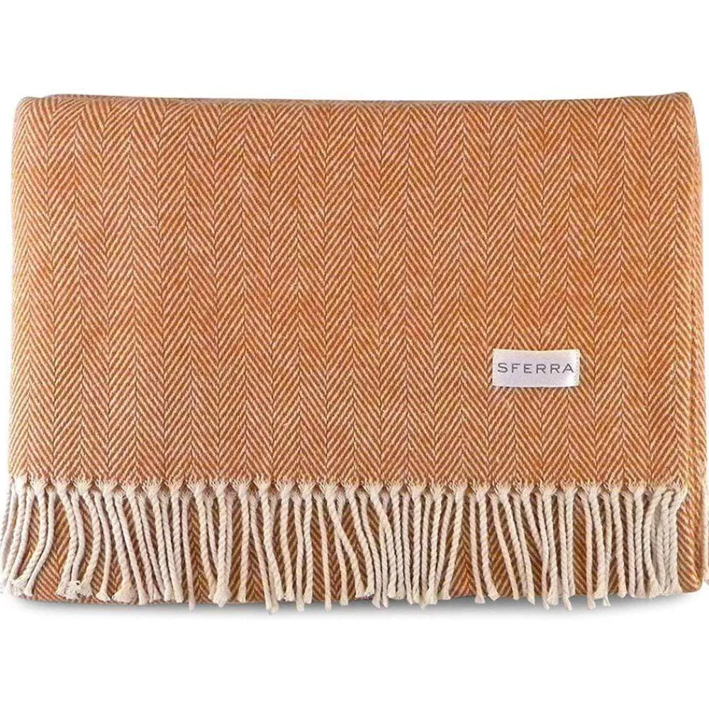 Sferra Throws & Tote Bags|Celine Herringbone Throw in Paprika