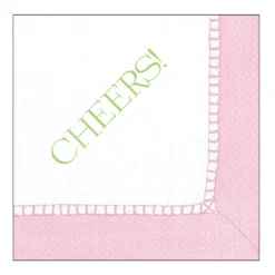 Caspari Paper Cocktail Napkins|Mahjong|Cheers! Paper Cocktail Napkins - Linen Border in Petal Pink