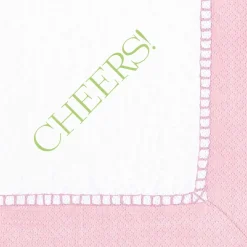 Caspari Paper Cocktail Napkins|Mahjong|Cheers! Paper Cocktail Napkins - Linen Border in Petal Pink