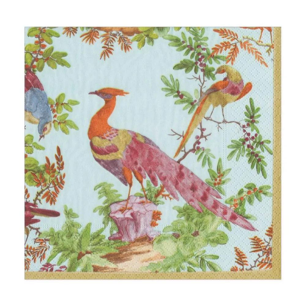 Caspari Thanksgiving|Paper Luncheon Napkins|Chelsea Birds Paper Luncheon Napkins in Celadon - 20 Per Package