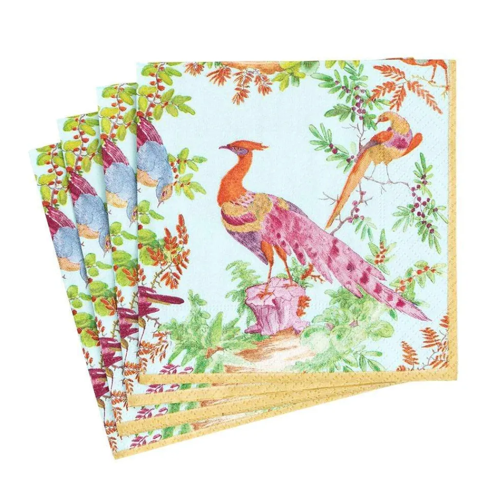 Caspari Thanksgiving|Paper Luncheon Napkins|Chelsea Birds Paper Luncheon Napkins in Celadon - 20 Per Package