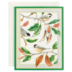Caspari Christmas And Holiday Cards|Boxed Holiday Cards|Chickadee And Magnolia Large Boxed Christmas Cards - includes 15 cards & envelopes