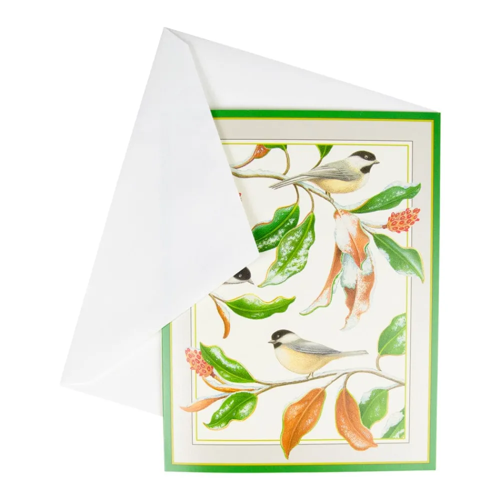 Caspari Christmas And Holiday Cards|Boxed Holiday Cards|Chickadee And Magnolia Large Boxed Christmas Cards - includes 15 cards & envelopes
