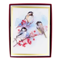 Caspari Christmas And Holiday Cards|Boxed Holiday Cards|Chickadees And Berry Branches A-Size Boxed Christmas Cards - 15 Cards And Envelopes