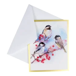 Caspari Christmas And Holiday Cards|Boxed Holiday Cards|Chickadees And Berry Branches A-Size Boxed Christmas Cards - 15 Cards And Envelopes