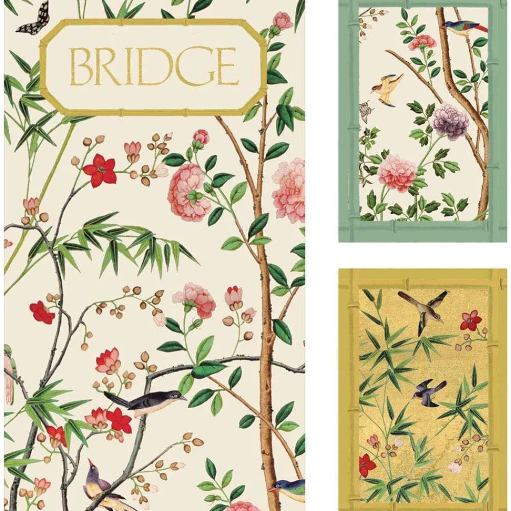 Caspari Mother'S Day|Bridge|Chinese Wallpaper Bridge Gift Set in Blue - 2 Playing Card Decks & 2 Score Pads