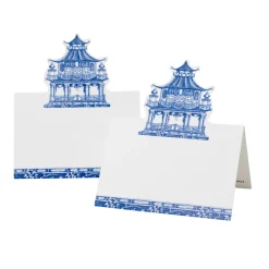Caspari Place Cards|Chinoiserie Toile Pagoda Place Cards in Blue- 8 Per Package