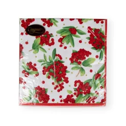 Caspari Christmas Napkins|Paper Dinner Napkins|Christmas Berry Paper Dinner Napkins in Red - 20 Per Package