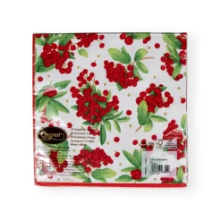 Caspari Christmas Napkins|Paper Dinner Napkins|Christmas Berry Paper Dinner Napkins in Red - 20 Per Package
