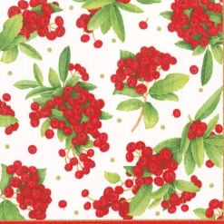 Caspari Christmas Napkins|Paper Dinner Napkins|Christmas Berry Paper Dinner Napkins in Red - 20 Per Package