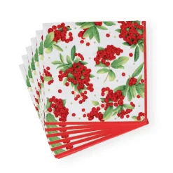 Caspari Christmas Napkins|Paper Luncheon Napkins|Christmas Berry Paper Luncheon Napkins in Red - 20 Per Package