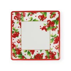 Caspari Christmas Plates|Paper Salad And Dessert Plates|Christmas Berry Square Paper Salad & Dessert Plates in Red - 8 Per Package