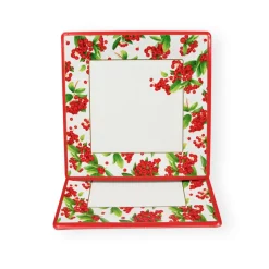 Caspari Christmas Plates|Paper Dinner Plates|Christmas Berry Square Paper Dinner Plates in Red - 8 Per Package