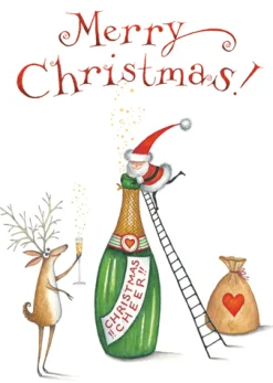 Caspari Christmas And Holiday Cards|Boxed Holiday Cards|Christmas Cheer with Santa & Reindeer Small Boxed Christmas Cards - includes 15 cards & envelopes