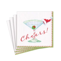 Caspari Christmas Napkins|Paper Cocktail Napkins|Christmas Cocktail Cheers! Paper Cocktail Napkins - 20 Per Package