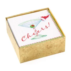 Caspari Christmas Napkins|Boxed Cocktail Napkins|Christmas Cocktail Cheers! Paper Cocktail Napkins - 40 Per Box