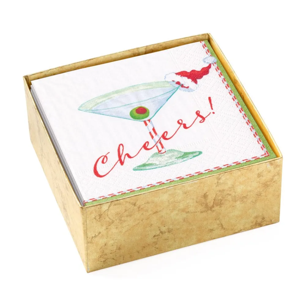 Caspari Christmas Napkins|Boxed Cocktail Napkins|Christmas Cocktail Cheers! Paper Cocktail Napkins - 40 Per Box