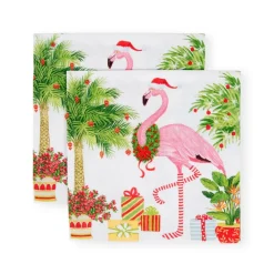 Caspari Christmas Napkins|Paper Cocktail Napkins|Christmas Flamingos Paper Cocktail Napkins - 20 Per Package