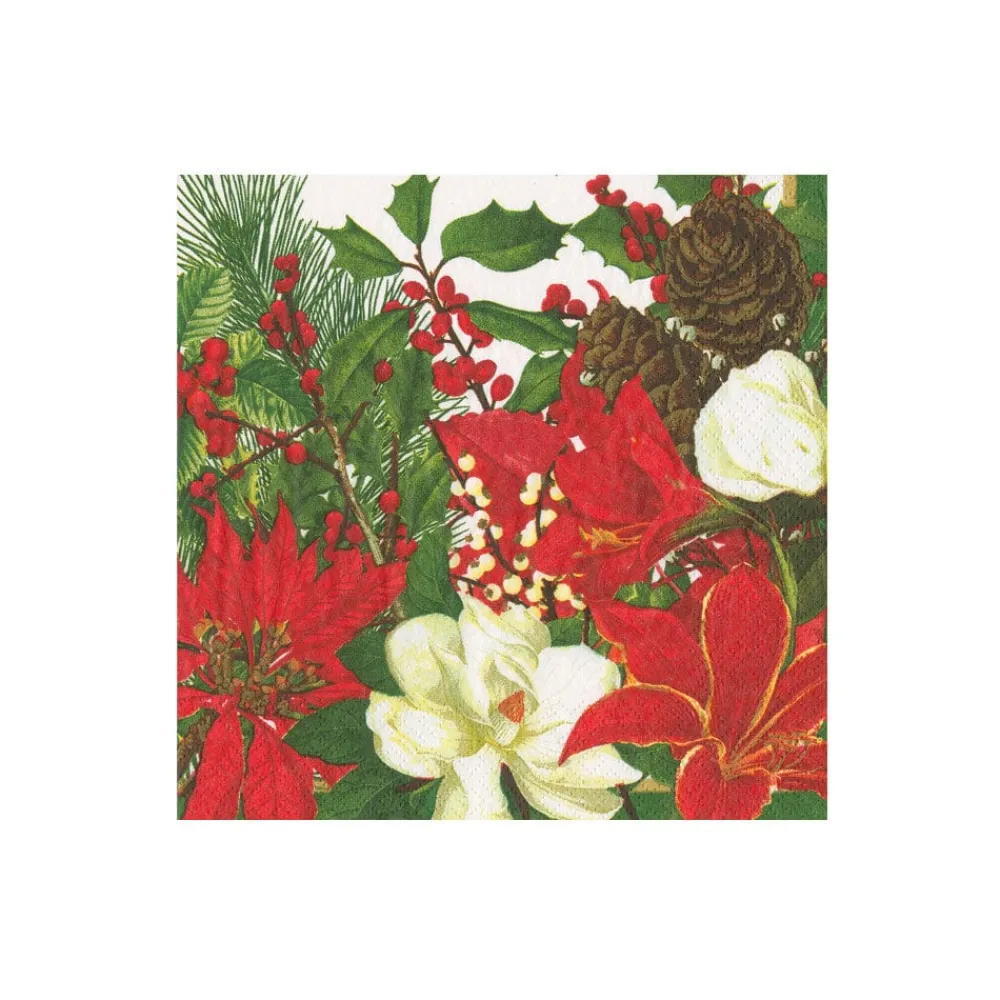Caspari Christmas Napkins|Boxed Cocktail Napkins|Christmas Garden Boxed Cocktail Napkins - 40 Per Box
