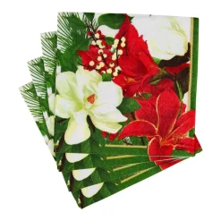 Caspari Christmas Napkins|Paper Cocktail Napkins|Christmas Garden Cocktail Napkins - 20 Per Package