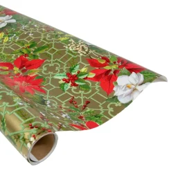 Caspari Christmas Wrapping Paper|Wrapping Paper|Christmas Garden Gold Gift Wrap - One 30" X 8' Roll