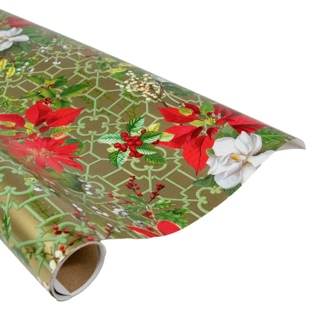 Caspari Christmas Wrapping Paper|Wrapping Paper|Christmas Garden Gold Gift Wrap - One 30" X 8' Roll