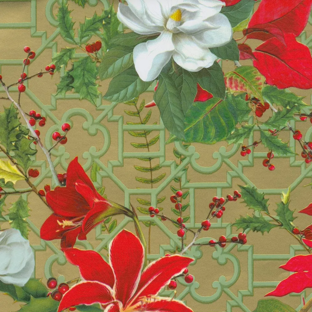 Caspari Christmas Wrapping Paper|Wrapping Paper|Christmas Garden Gold Gift Wrap - One 30" X 8' Roll