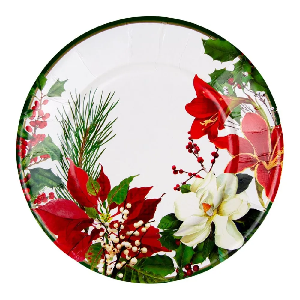 Caspari Christmas Plates|Paper Salad And Dessert Plates|Christmas Garden Salad & Dessert Plates - 8 Per Package
