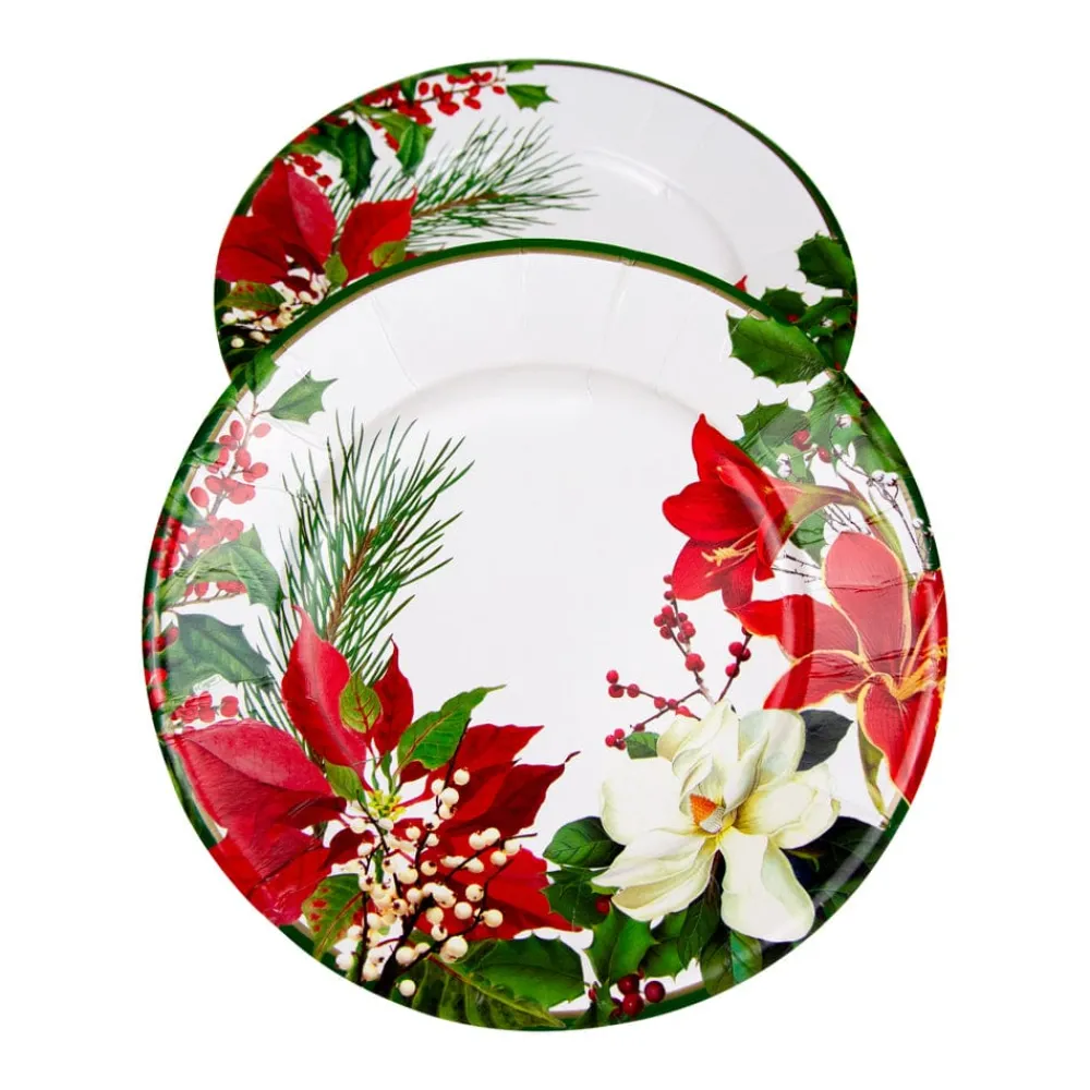 Caspari Christmas Plates|Paper Salad And Dessert Plates|Christmas Garden Salad & Dessert Plates - 8 Per Package