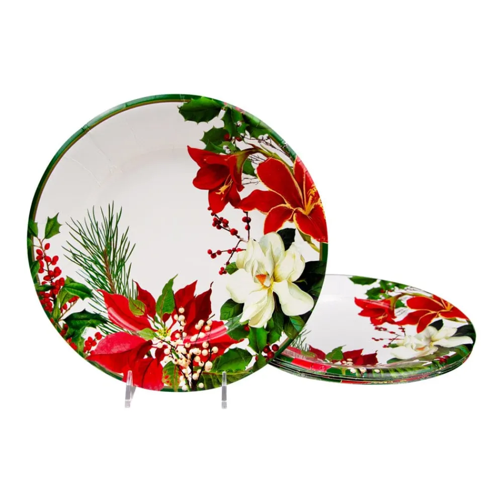Caspari Christmas Plates|Paper Salad And Dessert Plates|Christmas Garden Salad & Dessert Plates - 8 Per Package