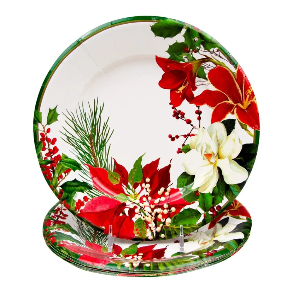 Caspari Christmas Plates|Paper Salad And Dessert Plates|Christmas Garden Salad & Dessert Plates - 8 Per Package
